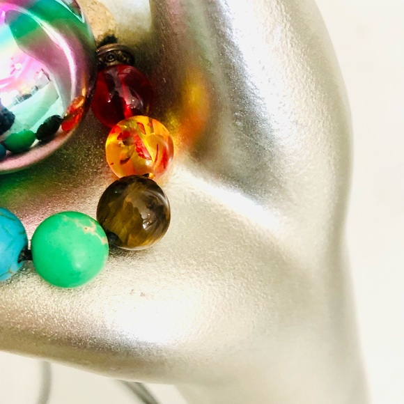 Vintage Boho Bracelet & Iridescent Metal Sphere Pendant - Picture 2 of 8